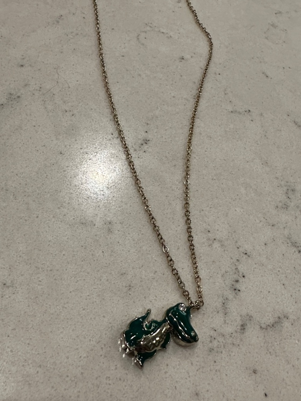 Green Enamel Alligator Pendant Necklace